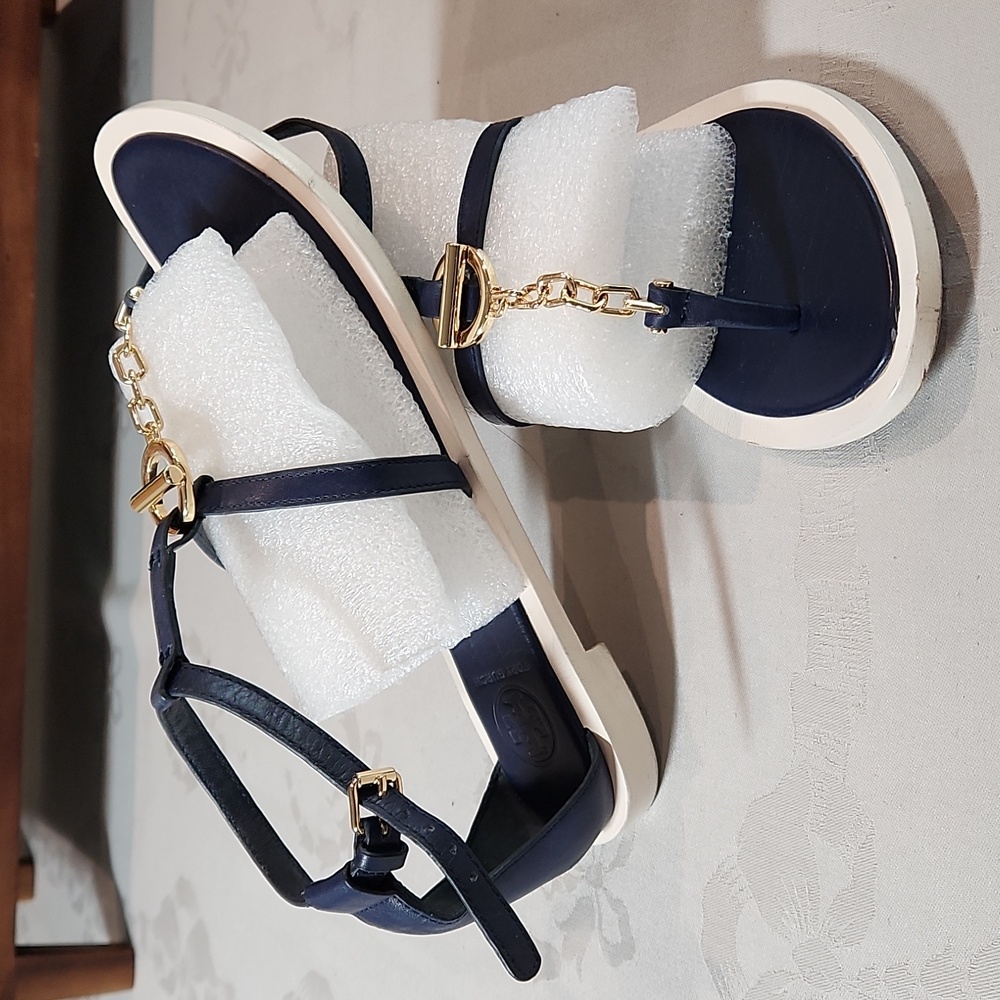 Tory Burch Navy and Gold Sandals - Picture 2 of 5